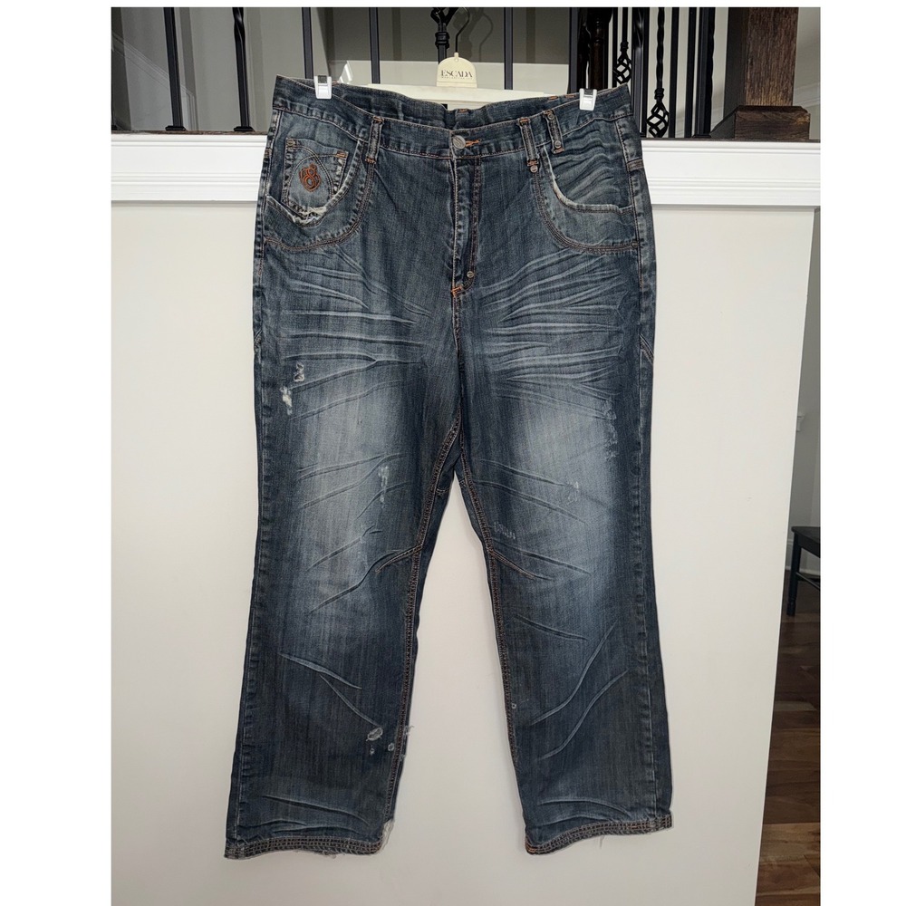 Eight 732 Mens Baggy Jeans 42x34 Dark Wash Y2K Skater Streetwear Distressed